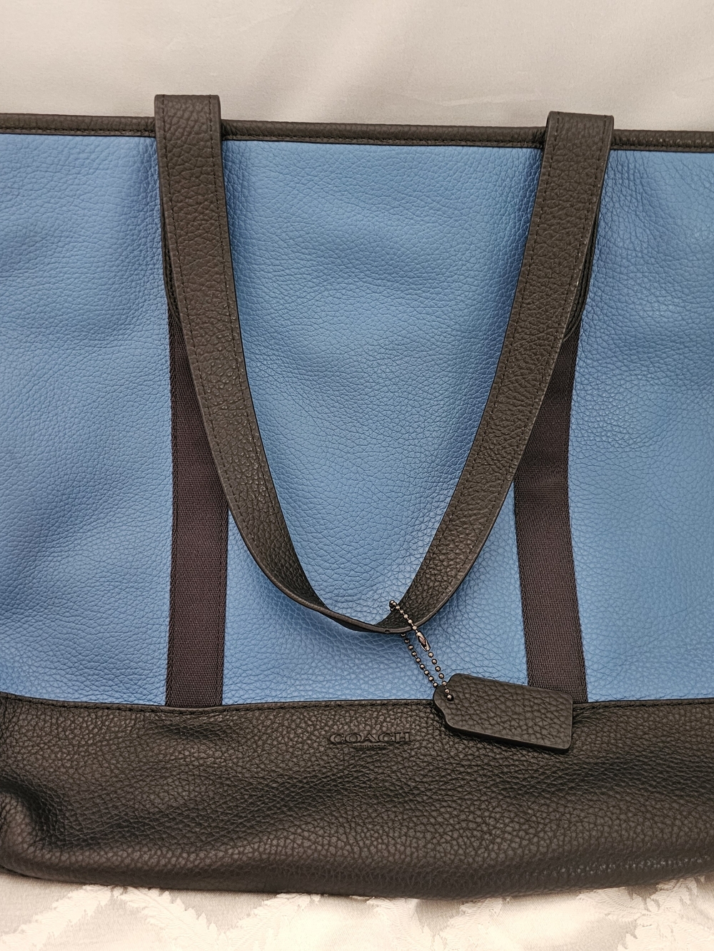 NWT! Coach Men's West Tote Colorblock Blue and Black Leather-Trim Tote Bag - Picture 2 of 12